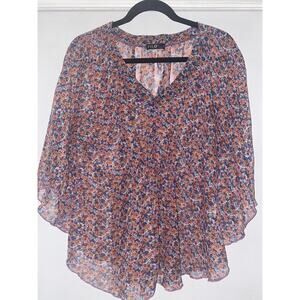 FYLO Sheer Butterfly Sleeve Blue Orange Womens Top Size M Sheer